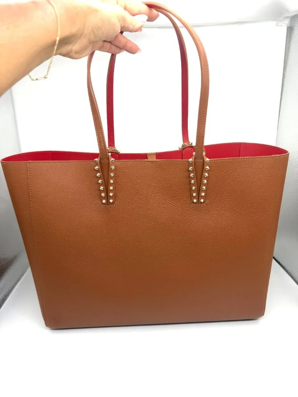 Christian Louboutin CABATA Spiked Studded Empire Leather Tote Bag w. Pouch